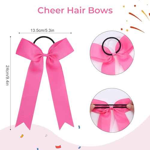 OAOLEER 16pcs Cheer Hair Bows for Cheerleader, College Style Long Tail Skinny Cheer Bow Elastic Hair Tie Bows for Teens Girls Softball Competition Sports Cheerleaders (Pink)