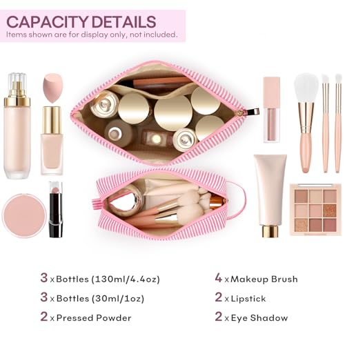 2 PCS Initial Makeup Bags for Women: Cosmetic Bag for Travel Toiletry - Birthday Gifts for 11 12 13 14 15 16 17 18 Years Old Girl Graduation Teacher Gift- Teen Girl Gifts Trendy Stuff - Pink A