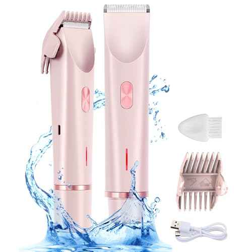 Bikini Trimmer for Women, 2 in 1 Dual-Head Electric Razors for Women Pubic Hair, Waterproof Wet/Dry Use Body Hair Trimmer Face Shaver, Rechargeable Hair Removal for Bikini Legs Face Underarm Arm