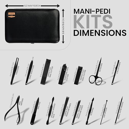 Utopia Care Nail Clippers Professional Nail Kit or Manicure Kit for Women and Men, Stocking Stuffers or Groomsmen Gifts 16Pcs Pedicure Set for Fingernail, Toenail Clippers with Travel Case