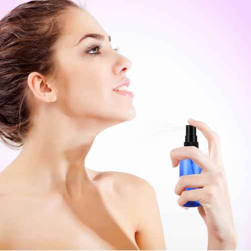 50 Pack 2oz Plastic Spray Bottles Small Empty Fine Mist Spray Bottle Blue Clear Bottles for Essential Oils, Bath, Beauty, Hair & Cleaning, Small Spray Bottles for Travel, With 10 Funnels