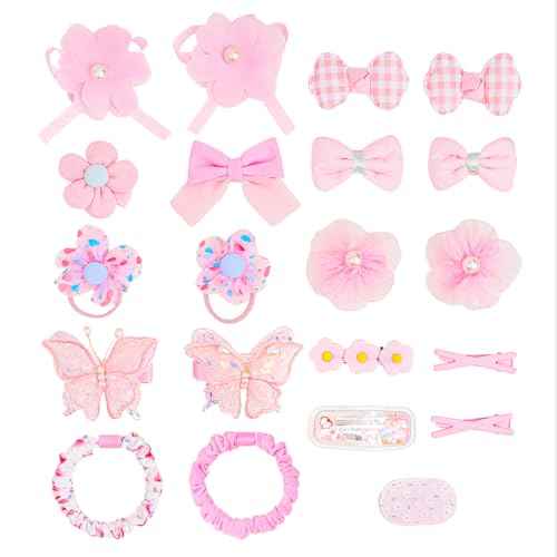 26pcs Hairpins and Hair Bands for Kids Toddler, Butterfly Hair Clips for Teen Girls Kids, Trendy Hairpin for Childs, Hair Clip for Toddlers, Birthday Gift for 4 5 6 7 8 Year Old Girl Hairclips (Pink)