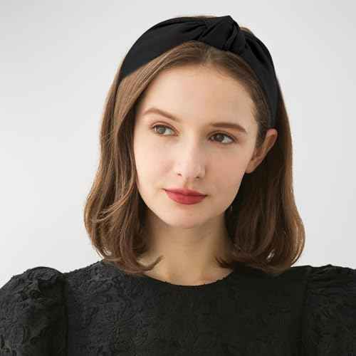 Black Knotted Headband Wide Top Knot Head Band Non Slip Plain Solid Color Hair Bands Fashion Hair Accessories for Women Girls