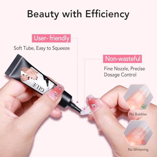 Curvlife Newly Upgraded Quick Drying 10g Semi Solid Nail Glue with 10ml Remover for Press On Nails Tips No Need for UV Lamp Long Lasting Fake Acrylic Nails Kit Glue Gel