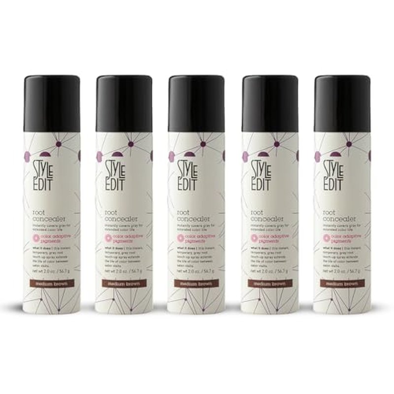 Style Edit Root Concealer Touch Up Spray (Multiple Colors Available) - Instantly Covers Greys And Roots - Professional Salon Quality Grays Cover Up Hair Products for Women Medium Brown 2 Ounce PACK OF 4 PLUS 1 FREE (Total Of 5)