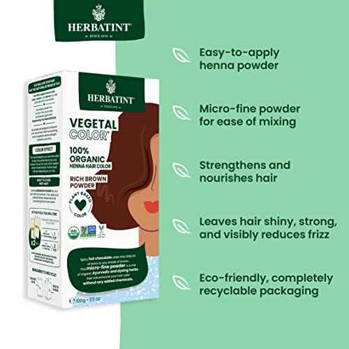 Herbatint Henna Color Organic Hair Dye - Plant-Based Henna Powder & Herbal Formula - Vegan - Rich Brown - 3.5oz