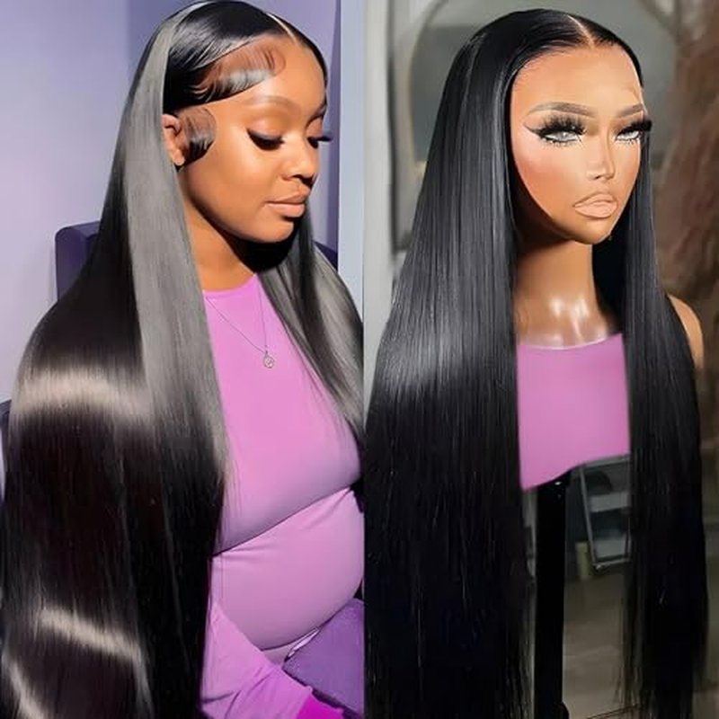 24Inch Straight HD Lace Front Wigs Human Hair Pre Plucked 210 Density 13x6 Glueless Bone Straight Human Hair Wigs For Black Women Transparent Lace Frontal Wig With Baby Hair