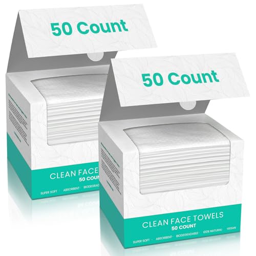 ONLYCARE Disposable Face Towel, Biodegradable Face Towels, 10" x 12" Super Thick Soft Facial Towels, 100 Count Face Towelettes Disposable for Sensitive Skin, Makeup Remover Dry Wipes, 2 Pack