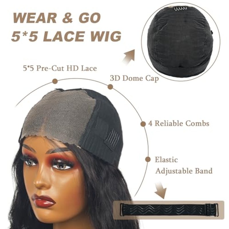 30 Inch 5x5 HD Lace Closure Wigs Human Hair Glueless Wigs Pre Plucked Pre Cut for Beginners 180% Density Body Wave Lace Front Wigs Human Hair Glueless Wear and Go