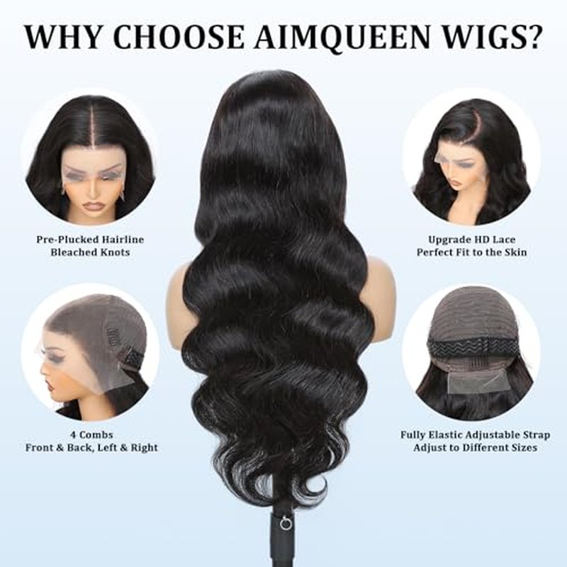 Lace Front Wigs Human Hair 13x6 Human Hair Wigs 30 Inch Body Wave Lace Front Wigs Pre Plucked 200 Density 12A Glueless Wigs for Women HD Lace Frontal Wigs Natural Color