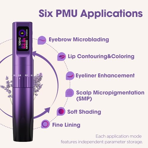 INKin PMU Machine with 6 Adjustable Stroke Lengths 2.0?3.5mm, Microblading Machine with 6 Memory Settings and 800mAh Battery, 130g Lightweight Lavelle Tattoo Gun for Brows, Lips, Eyeliner, SMP