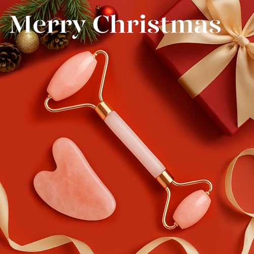 BAIMEI Jade Roller & Gua Sha, Face Roller, Facial Beauty Roller Skin Care Tools, Self Care Gift for Men Women, Massager for Face, Eyes, Neck, Relieve Fine Lines and Wrinkles - Rose Quartz