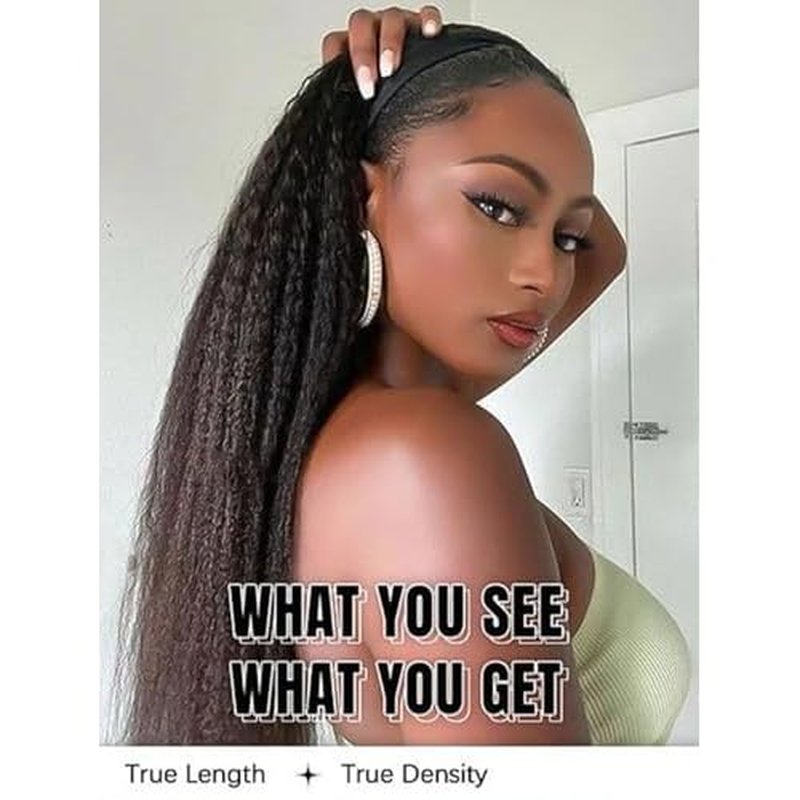 ORIGINAL QUEEN Kinky Straight Half Wig with Headband Human Hair No Lace Headband Wig Wear and Go Glueless Wigs Human Hair for Black Women 16Inch