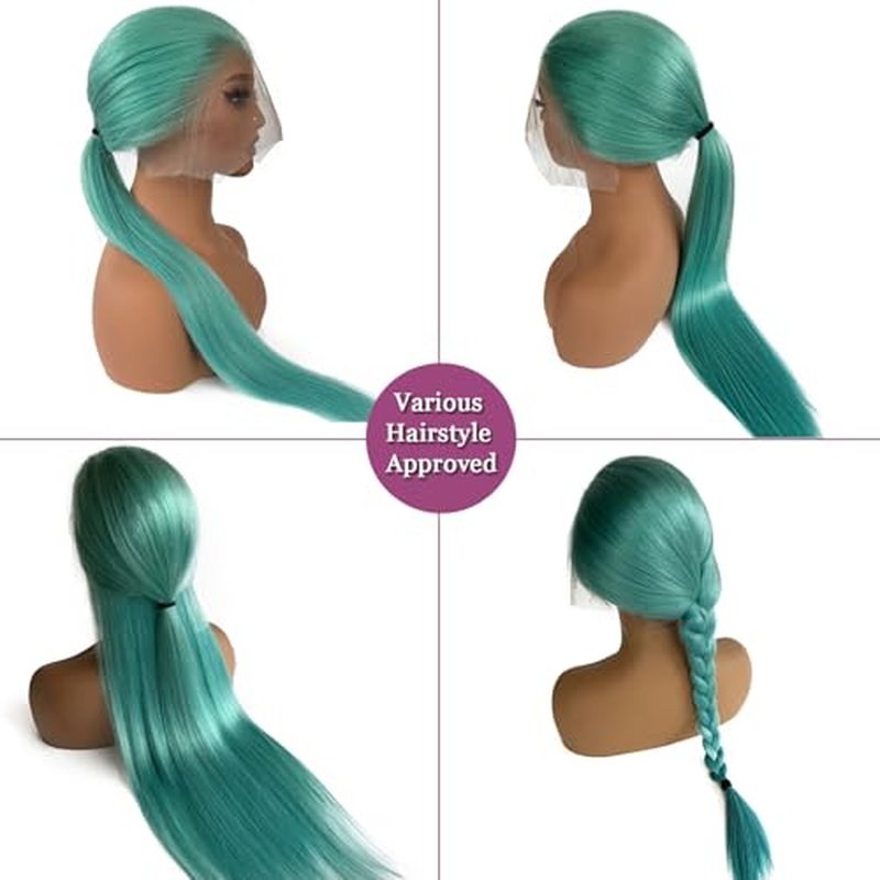 Ubetta Aqua Blue Lace Front Wigs Human Hair Glueless Transparent 13x6 Lace Front Wigs Human Hair Pre Plucked 20 Inch Colored Turquoise Wig Human Hair 180% Density HD Lace Frontal Wigs for Women
