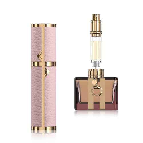 Portable Mini Refillable Atomizer, Cowhide Material, Travel Perfume Bottle Refillable-Your Travel and Business Necessities, 5ml (Pink)