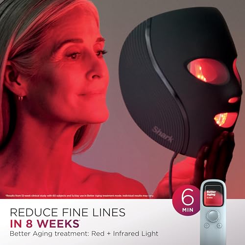 Shark CryoGlow LED Face Mask with Under-Eye Cooling, Anti-Ageing & Blemish Repair, Red & Blue LED, Infrared Light Therapy, USB-C, Remote Control, Storage Bag, Blue Frost, FW312