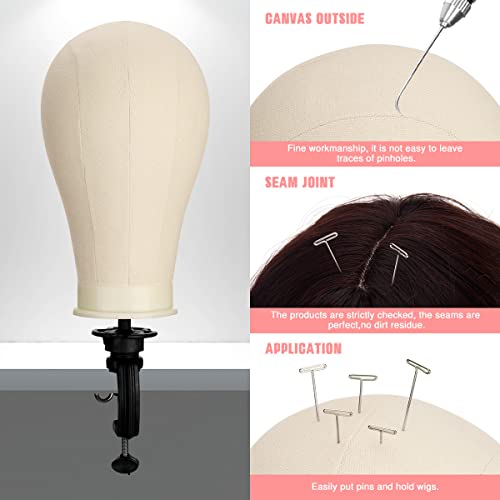 23 Inch Canvas Block Mannequin Head for Wigs Making Display with Wig Caps, T Pins, C Bristle Brush