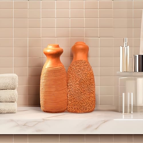 Pumice Stone for Feet - 2-Sided Terra Cotta Foot Scrubber, Professional Exfoliating Clay Stone for Feet Hands Body Care - Pumice Stone for Feet Callus Remover, Brown