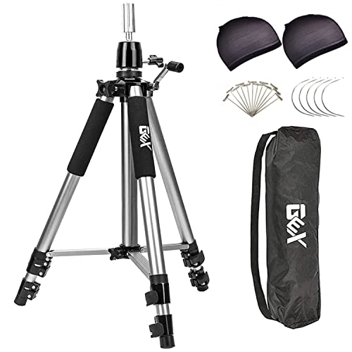 GEXWORLDWIDE GEX 63" Heavy Duty Mannequin Tripod Stand for Wig Cosmetology Training Practice Doll Manikin Head Tripod Wig Stand With Travel Bag (Silver)