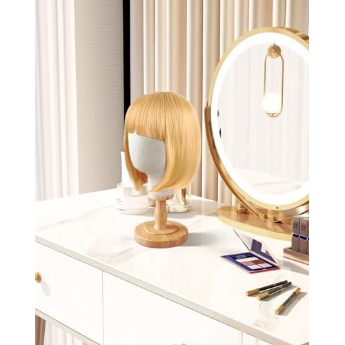 CHADWICK Wig Head Stand Mannequin Head Hat Display Stand Linen Wig Holder, Hat Rack Fabric Head, Canvas Dome + Detachable Wood Stand, Wig Display Model Head Wig Stand for Wigs, Hats, Caps, Headdress