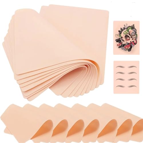 Yuelong 20pcs Tattoo Practice Skins, 1.3mm Fake Skin Soft Silicone Pads Tattooing Microblading Lips Practice Skins for Beginners and Experienced Artists
