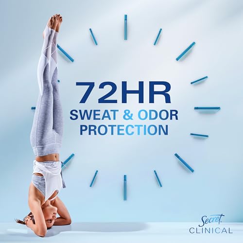 Secret Clinical Strength Antiperspirant Deodorant for Women, 3X Stress Protection, 72hr Sweat & Odor Protection, PH Balancing Minerals, Invisible Solid, Powder Protection Scent, 2.6 oz