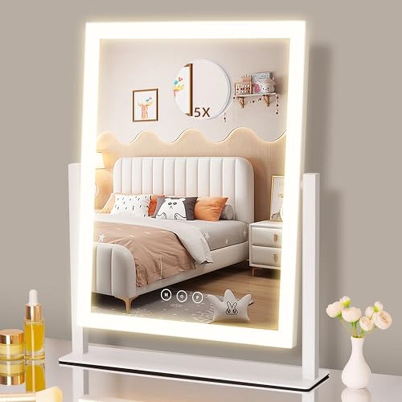 Lighted Vanity Mirror with Lights, Makeup Mirror with Light, 16.7"x 13.2",Three Color Lighting Modes and Dimmable Lighting, Smart Touch Control, 360¡ÆRotation, for Vanity Desk Tabletop,Dressing Room