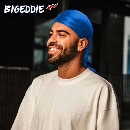 BIGEDDIE 12Pcs Durag Pack, Durags for Men Silky, Silk Durag for Men Women Waves, Satin Du rag with Long Tail and Wide Straps 12 Colors