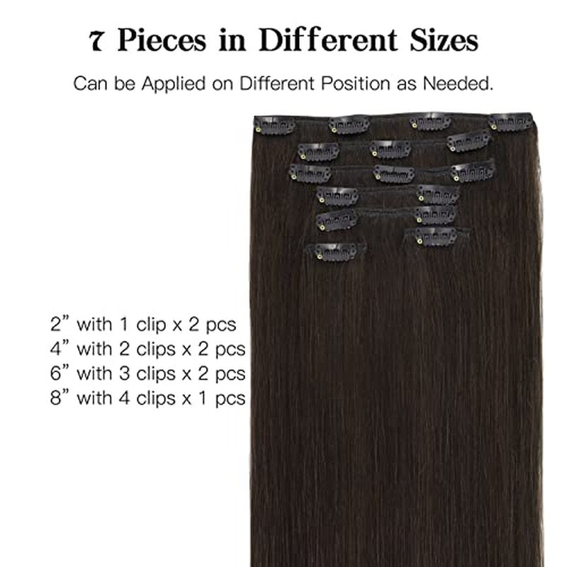 HOTBANANA Human Hair Clip in Hair Extensions, 2 Dark Brown 120g Clip in Hair Extensions Real Human Hair Straight Remy Hair Clip in Hair Extensions 22 Inch 7pcs