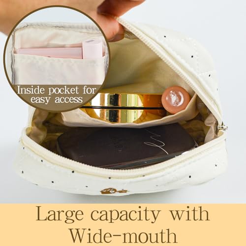 Small Floral Quilted Makeup Bag, Coquette Aesthetic Travel Toiletry Organizer for Women, Lightweight Cotton Cosmetic Pouch
