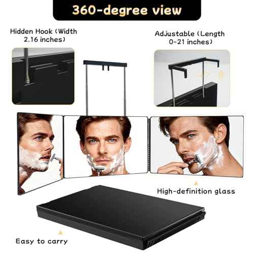 360 Self Hair Cutting Mirror ? Premium HD Glass, Matte Anti-Fingerprint Finish, Anti-Fog, Adjustable & Portable Barber Mirror for Home & Travel