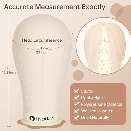 HYOUJIN Wig Stand with Adjustable Mannequin Head, Tripod Stand, Canvas Block Head, Wig Caps, T-Pins, Carry Bag (35.4-52.4in)