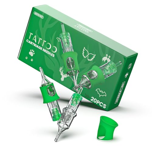 Wormhole Tattoo Needles Tattoo Cartridge Needles 20Pcs 1014RL Disposable Tattoo Needle Cartridges with Finger Ledge Round Liner for Tattoo Machine Pen