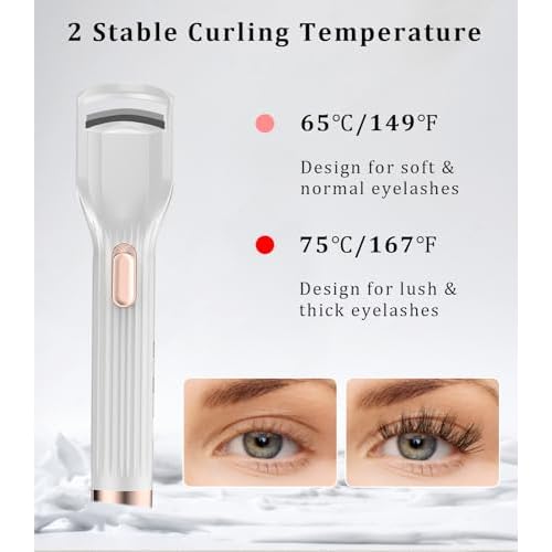 Heated Eyelash Curler Premium PRO - Fast Heat up in 8s - 24 Hours Long Lasting - Rechargeable Electric Eyelash Curler with Type-C, 2 Heat Modes, Anti-Burn Eyelid, Gift for Women Girls, White-AB