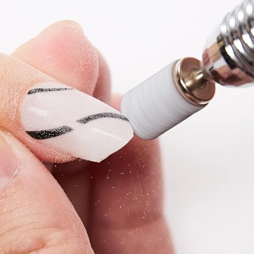 Makartt Sanding Bands for Nail Drill-100 Pcs Nail File Sanding Bands for Drill Bits #180 Medium Grits for Acrylic Nails Gel Removing and Shaping, Upgrade Thicker Durable Sanding Drill Bit, White