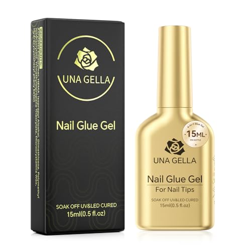 UNA GELLA 6 in 1 Gel Nail Glue for Clear Acrylic Nails Tips, 15ml UV Nail Glue Long Lasting Super Strong Brush for Base Coat, Clear Fake Nails, and Soft Gel Tips Lamp Curing Required