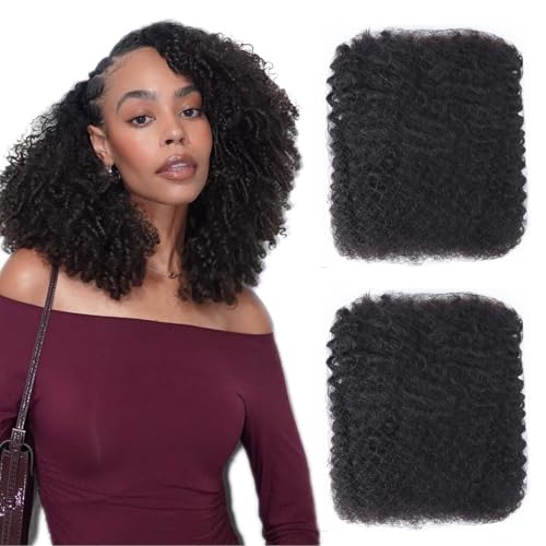 Afro Kinkys Bulk Human Hair for Braiding 2 Bundles 16 Inch 100g Afro Kinky-Curly Human Hair Bulk for Twist No Weft 4c Kinky Curly Bundles for Braids Micro Locs Dreadlock Extensions Nature Black