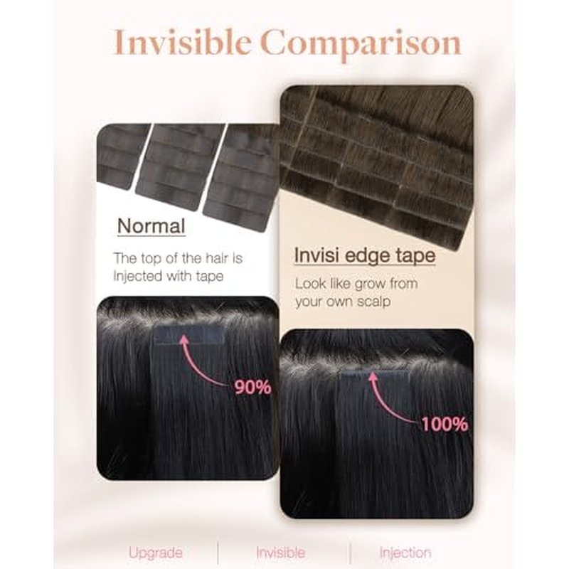 GOO GOO Invisi Edge Tape in Hair Extensions Human Hair, 4/27/4 Balayage Chocolate Brown to Caramel Blonde 20pcs injected with 20pcs classical tape ins, 18inch 100g, Virgin Remy Hair, Natural Look