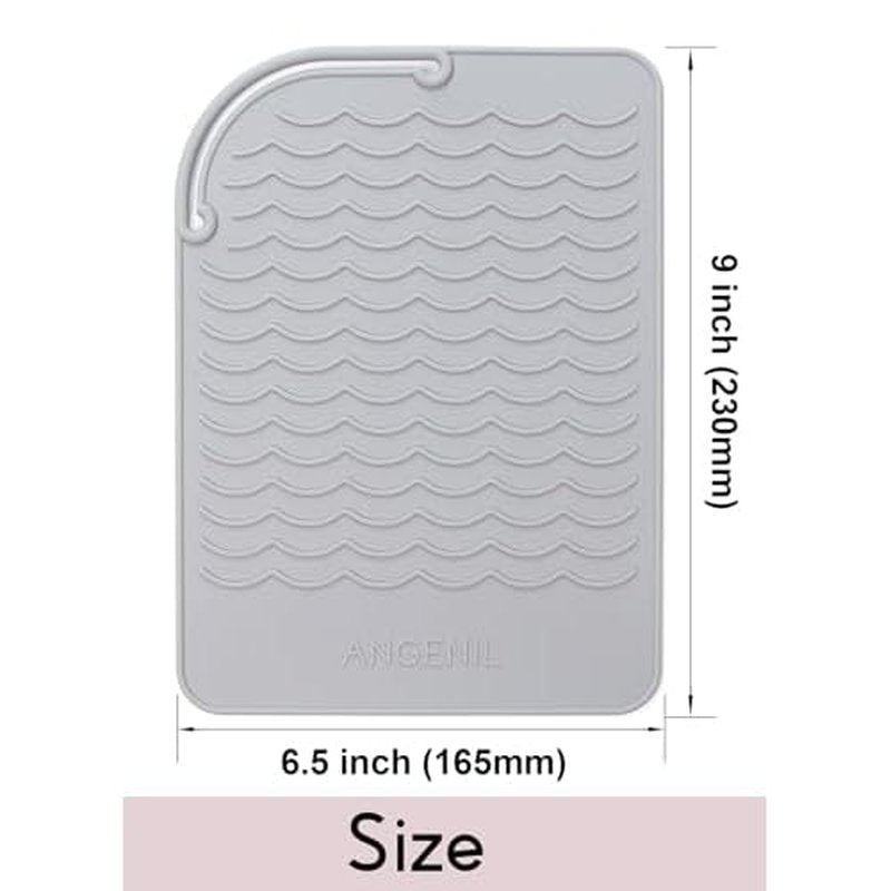 ANGENIL Silicone Heat Mat for Hair Tools - Flat Iron and Curling Iron Mat Heat Resistant for Counter, Heat-Resistant Flat Iron Travel Essentials Case, Vanity Organizer, Grey, Normal Size 9" x 6.5"