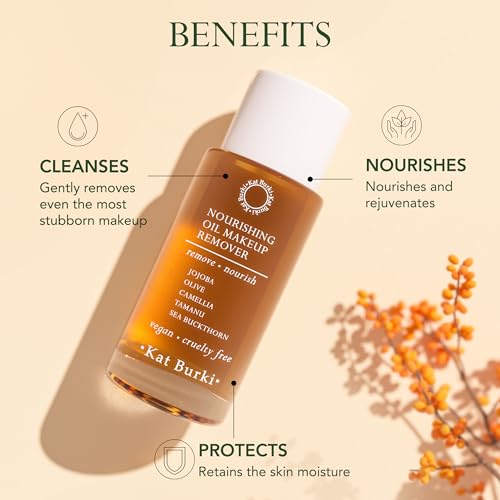 KAT BURKI Nourishing Oil Makeup Remover & Face Cleanser, Moisturizing Facial Cleansing Serum with Sea Buckthorn, Jojoba, Camellia Oil, 4 Fl Oz