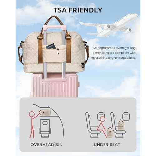 Initial Duffle Bag with Shoe Compartment, Personalized Weekender Bag, Monogram Overnight Bag for Women with Trolley Sleeve & Wet Pocket, Letter Travel Bag with Makeup Bag (Letter K)