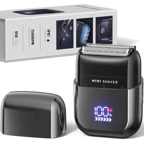 Telfun Mini Electric Foil Shavers for Men, Portable Men's Travel Facial Hair Groomer, USB-C Electric Beard Shaver with Full Body Waterproof & Big LED Display, Close Face Shaver for Head, Beard, & Neck