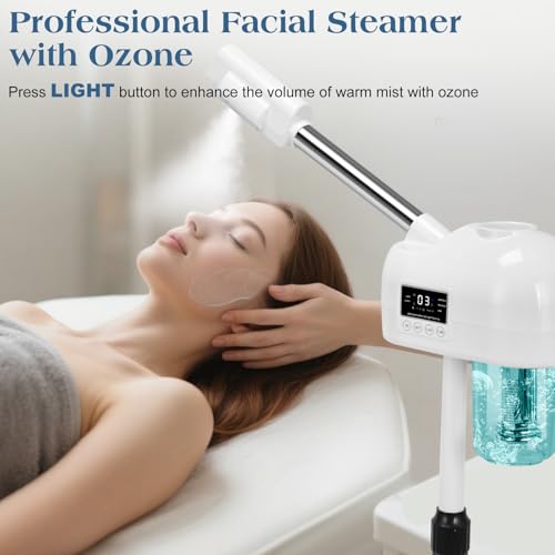 Professional Facial Steamer, Hot Mist Spray, Stand Facial Steamer for Esthetician, Timer Function, Vaporizador Face Steamer on Wheel, for Home Salon SPA