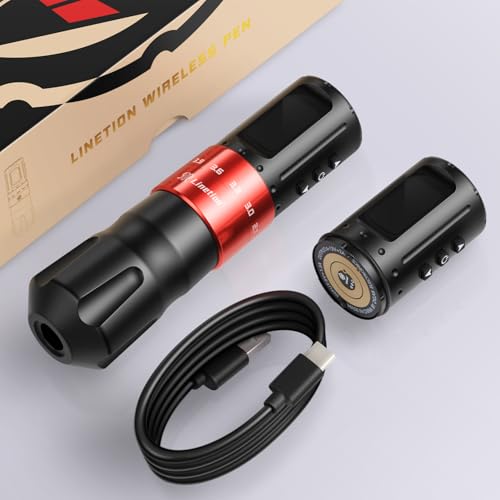 Tattoo Gun KT2 Adjustable Stroke Wireless Tattoo Pen Machine Kit,Coreless Motor,Strokes from 2.7~4.5mm,2 Pcs Replacement 1800mAh Power Battery Pack,Smart Multi-function (KT2-R2B)