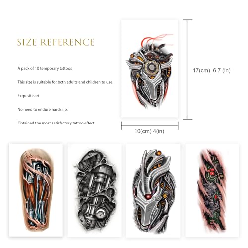 ROARHOWL Very cool machine 3D realistic fake tattoos£¬wound robot makeup Temporary Tattoos for men women (small)