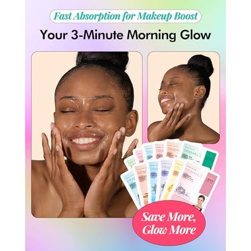 DERMAL 78 Combo Pack Collagen Essence Korean Face Mask - Hydrating & Soothing Facial Mask with Panthenol - Hypoallergenic Self Care Sheet Mask for All Skin Types - Natural Home Spa Treatment Masks