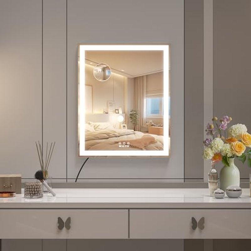 BEAUTME Vanity Mirror 20.5x24.1 Inch,Makeup Mirror with Lights,Hollywood Mirror,LED Mirror for Bedroom,Aluminium Frame,Tabletop/Wall Mount,Horizontal/Vertical,Silver
