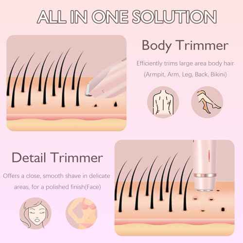 Bikini Trimmer for Women, 2 in 1 Dual-Head Electric Razors for Women Pubic Hair, Waterproof Wet/Dry Use Body Hair Trimmer Face Shaver, Rechargeable Hair Removal for Bikini Legs Face Underarm Arm
