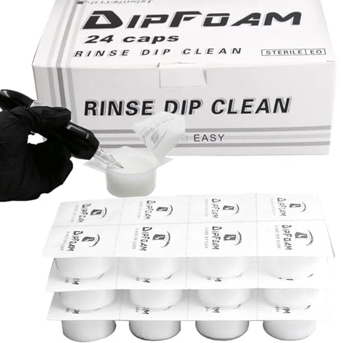 Dip Foam,Professional 24Pcs Tattoo Dip Foam Rinse Cup Disposable Dip Clean Foam Cup Caps Cartridge Dip Foam Cleaning Supplies for Tattoo Needle (Black)