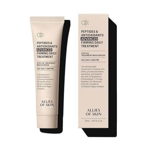 Allies of Skin Peptides & Antioxidants Advanced Firming Daily Treatment with 13 Brighteners, 9 Antioxidants, 7 Firming Peptides, 5% Teprenone & Ferulic Complex and 3% Biotech Algae Complex 20ml/0.67oz